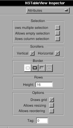 Attributes of NSTableView